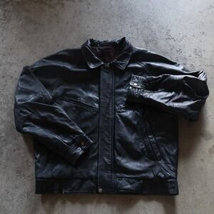 Vintage 70s Nimbus William Barry Leather Jacket Men's Large Black Snap Collar